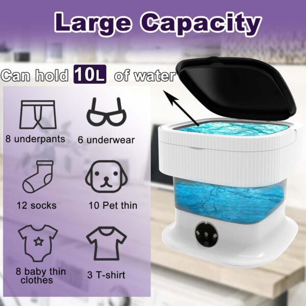 Portable Washing Machine,10L, Foldable Washer,3 Modes Deep Cleaning Of Underwear, Baby Clothes And Other Small Clothes. Suitable For Apartme - Image 6